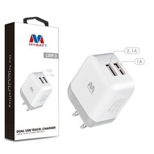 MyBat Dual USB Travel Charger Adapter(2.1A) - White NWT